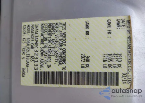 2014 Nissan Altima 2.5 z USA, uszkodzony, nr VIN 1N4AL3AP4EC323133